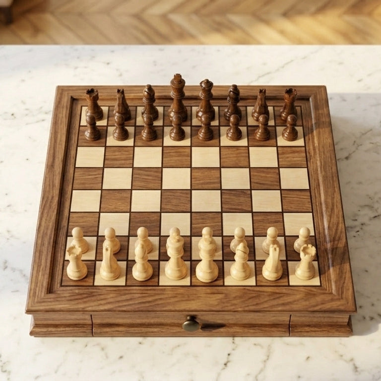 Scacchiera in legno di noce con cassetti