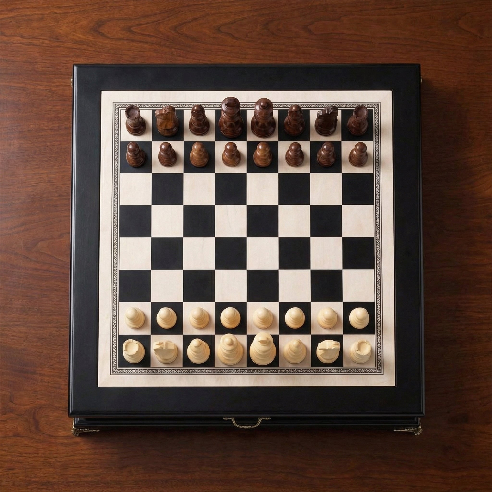 Scacchiera con cassetto in legno d'ulivo