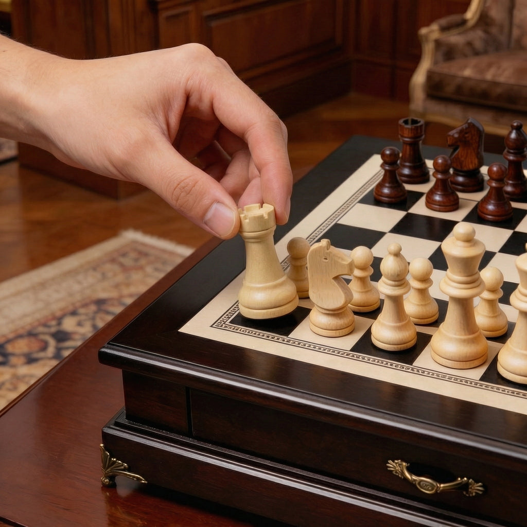 Scacchiera con cassetto in legno d'ulivo