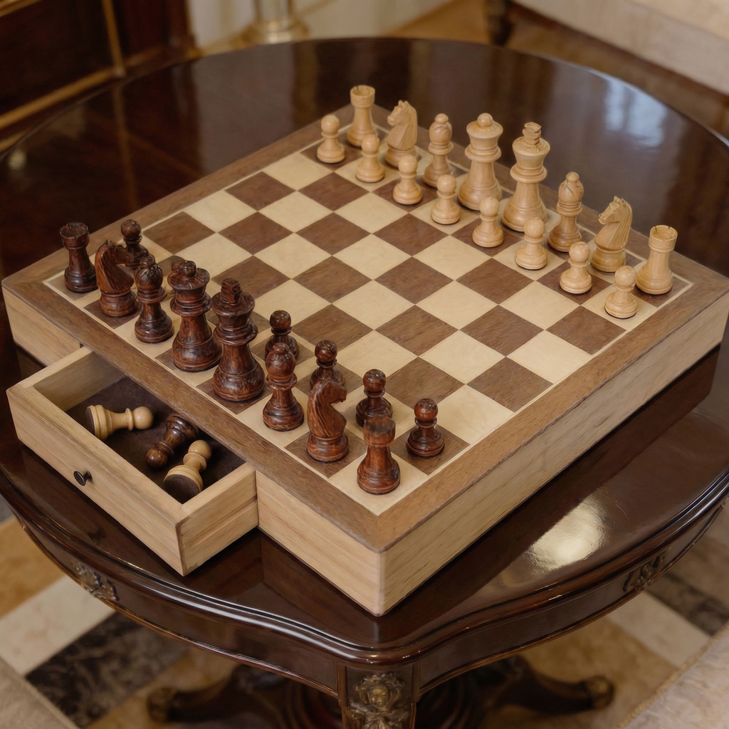 Scacchiera in legno d'acero con cassetto