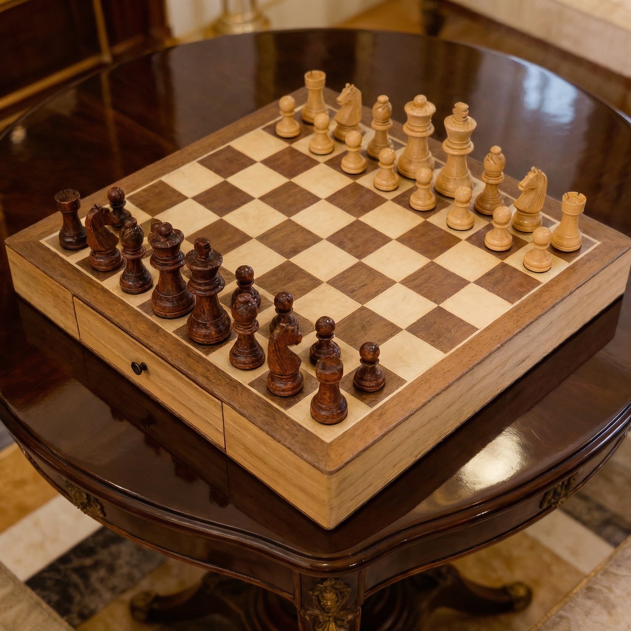 Scacchiera in legno d'acero con cassetto