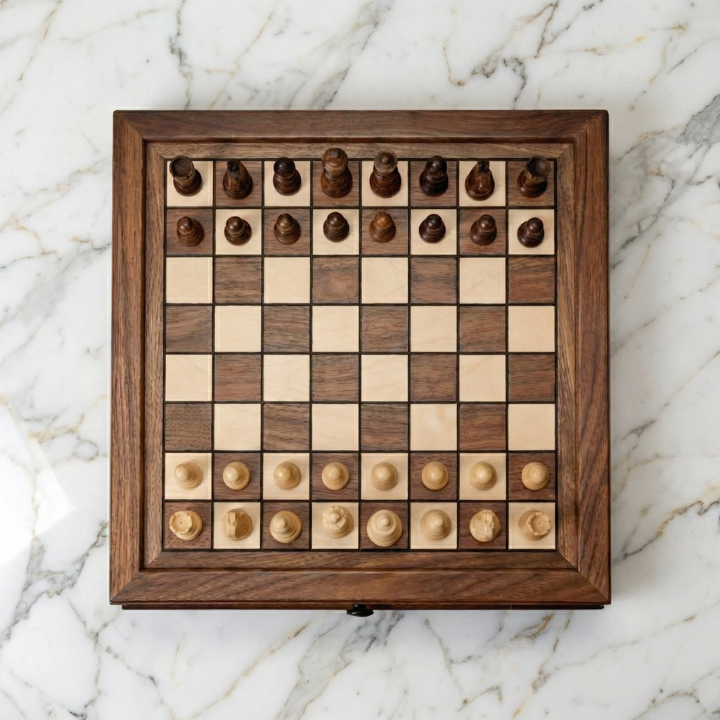 Scacchiera in legno di noce con cassetti