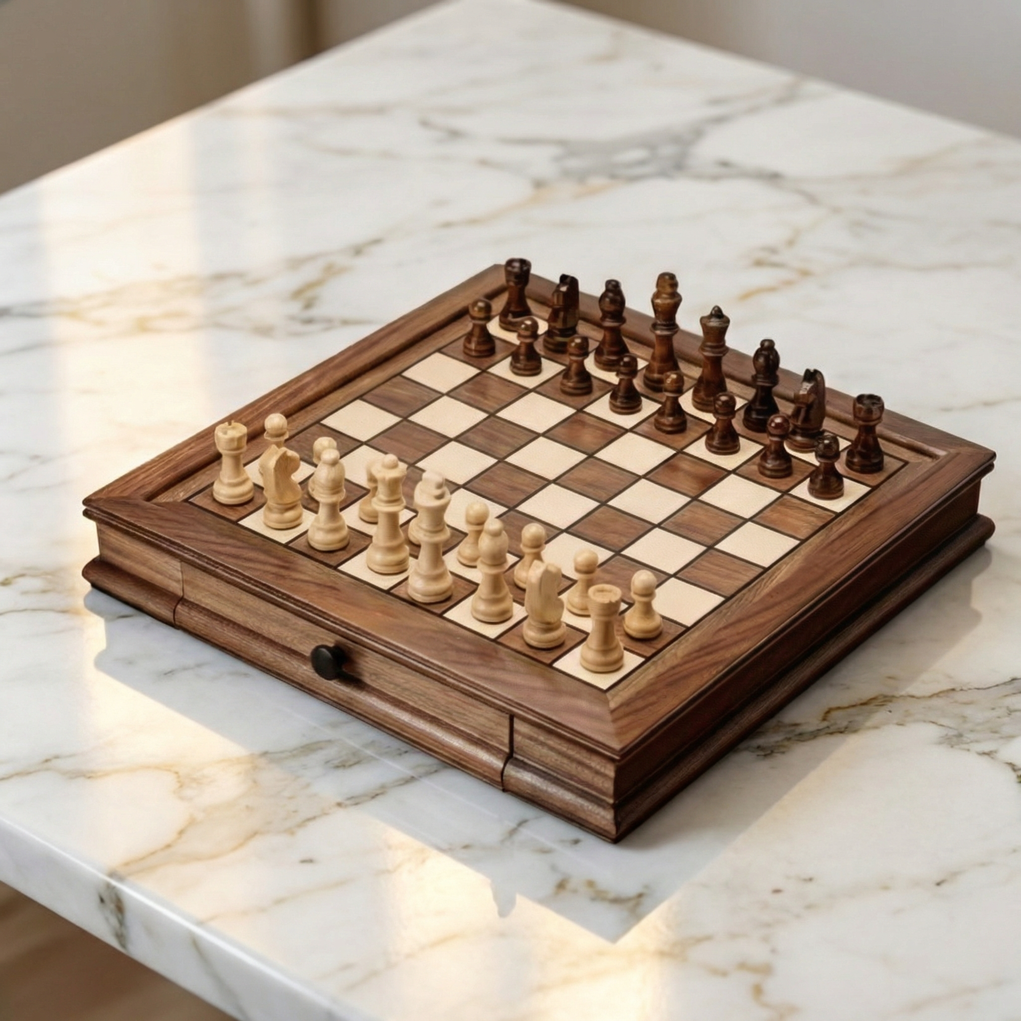 Scacchiera in legno di noce con cassetti